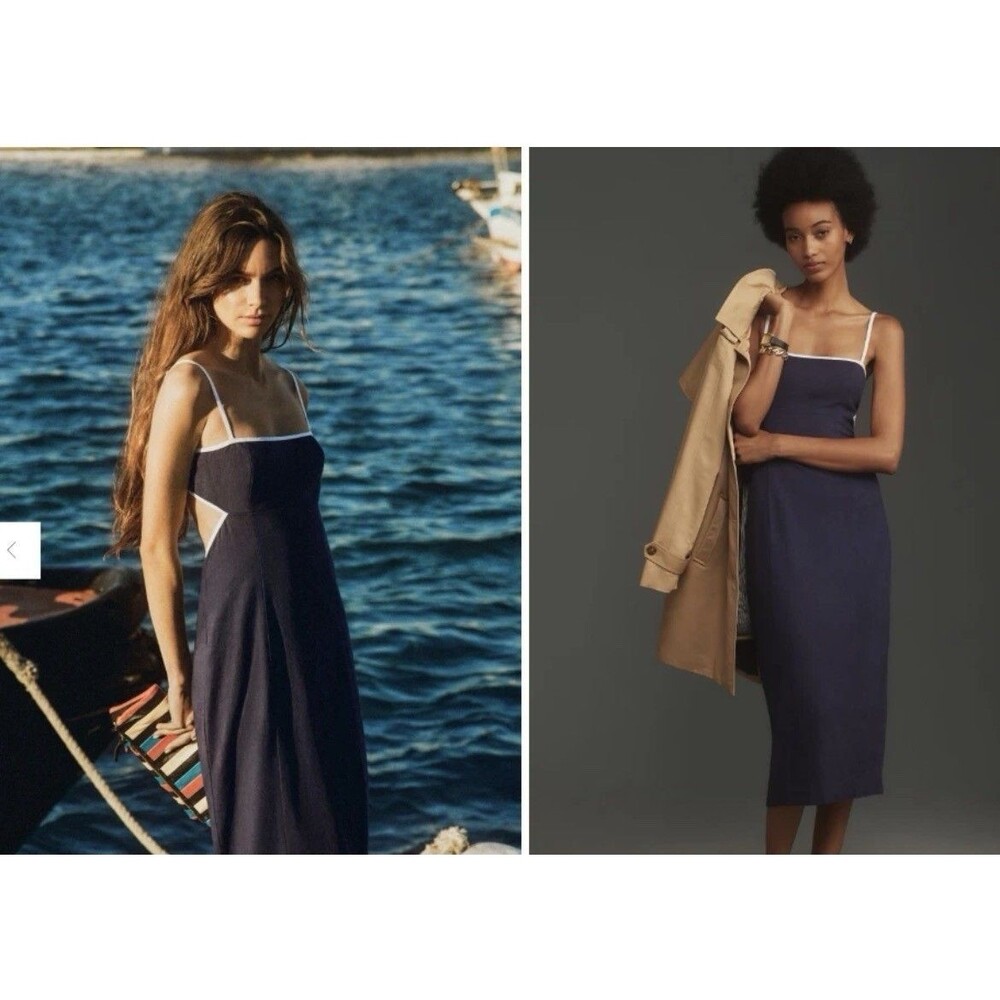 Maeve Anthropologie Dress L Dafni Cutout Linen Midi Beachy Nautical Resort